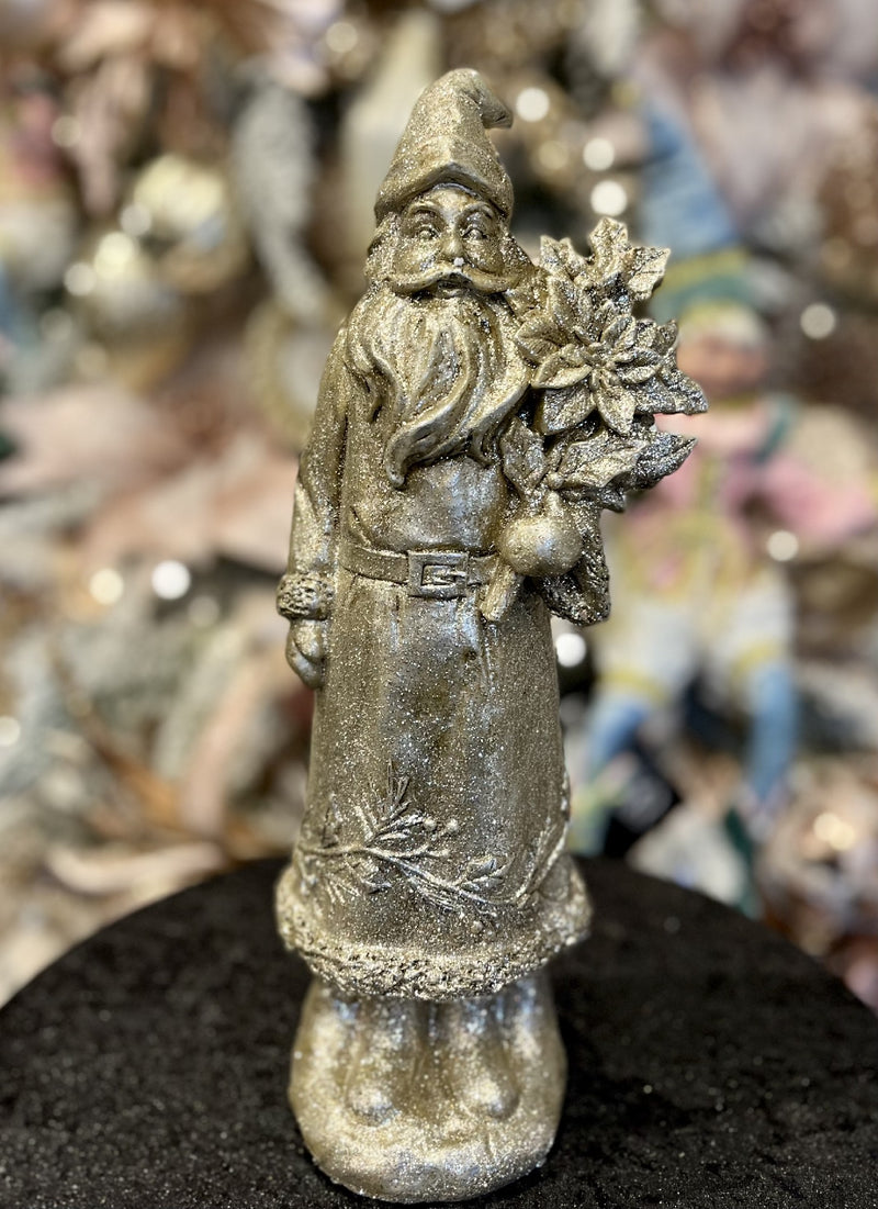 PEWTER LOOK SANTA WITH FLOWERS 12 INCH 4311315