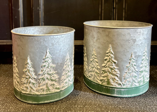 SMALL GALVANISED TIN BUCKET WITH EMBOSSED TREES SMALL 4312372