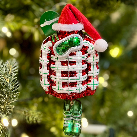 RED JACKET & SNOWBOARD 5 INCH GLASS HANGING ORNAMENT 4316166