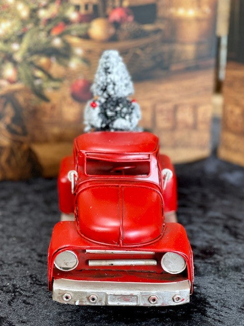 OLD STYLE RED PICK UP TRUCK WITH TREE AND GIFTS 