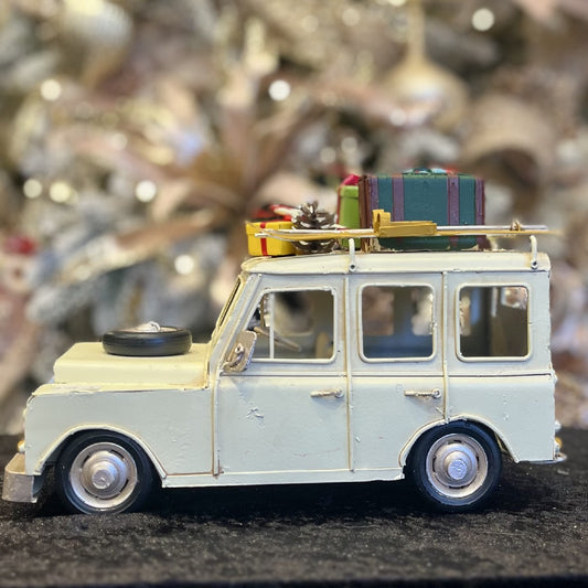 WHITE TIN CHRISTMAS WAGON