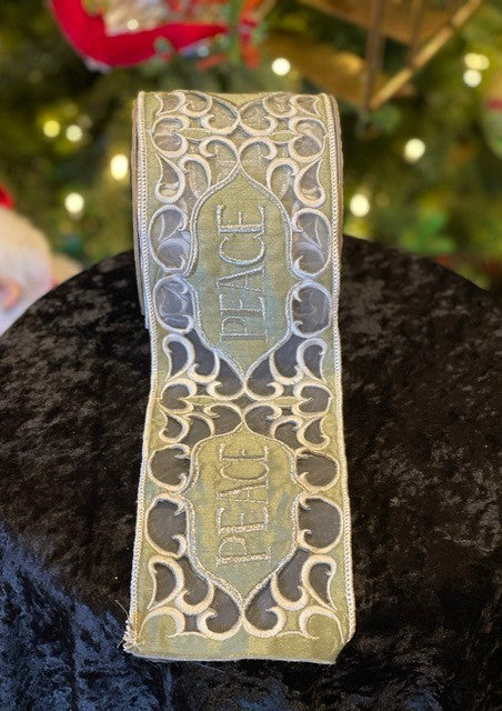 RIBBON - PEACE GREEN SILVER LACE