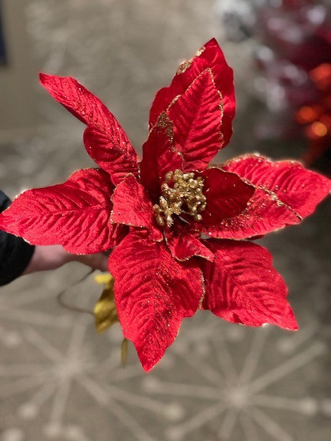 RED VELOUR POINSETTIA WITH GOLD EDGE KLE205