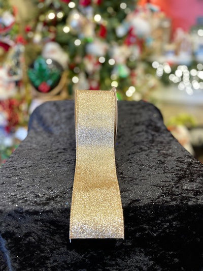 OLD GOLD GLITTER WIRE EDGED RIBBON - 2.5INCH X268308
