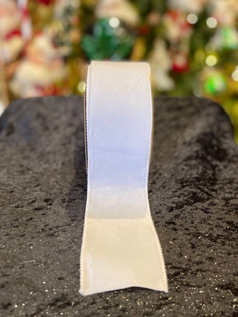 WHITE VELOUR WIRE EDGED RIBBON - 2.5INCH X268285