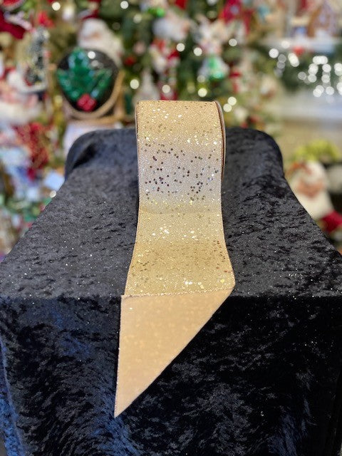 GOLD GLITTER & INTRICATE THREAD WIRE EDGE RIBBON - 4 INCH X268230