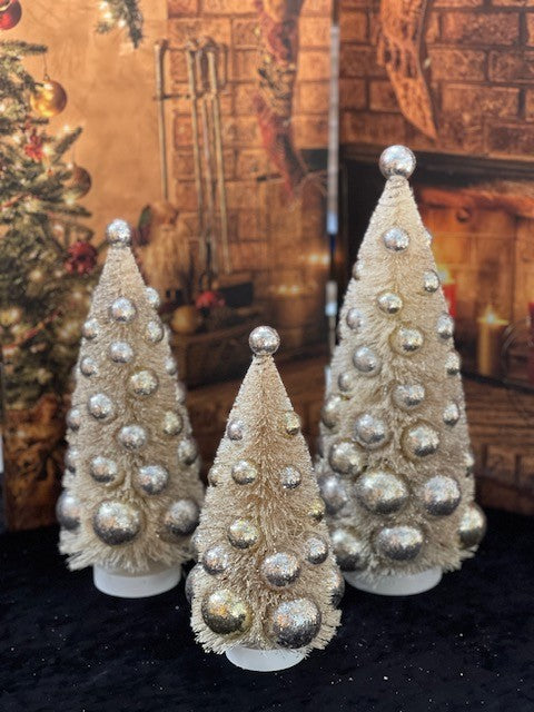 BETHANY LOWE SILVER & GOLD WHITE BOTTLE BRUSH TREE SMALL