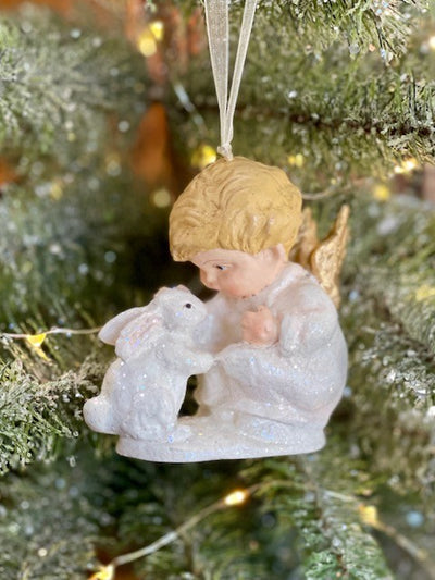 BETHANY LOWE NATURE'S ANGEL WITH RABBIT ORNAMENT TD6086