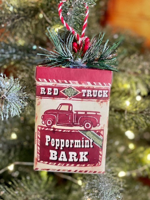 HOLIDAY SPICE TRUCK PEPPERMINT BARK HANGING ORNAMENT