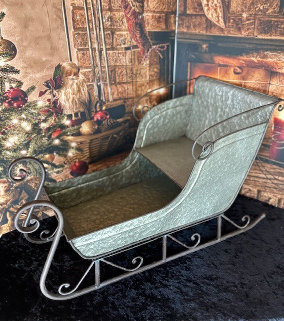 HOLIDAY HOMESTEAD LARGE GALVANIZED TIN SLEIGH