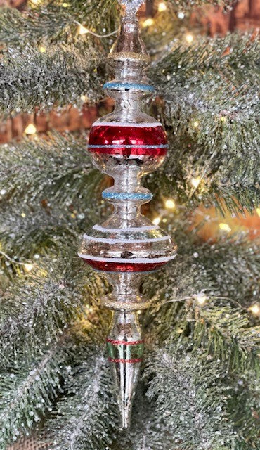 STRIPED MERCURY FINIAL GLASS ORNAMENT 4124510B
