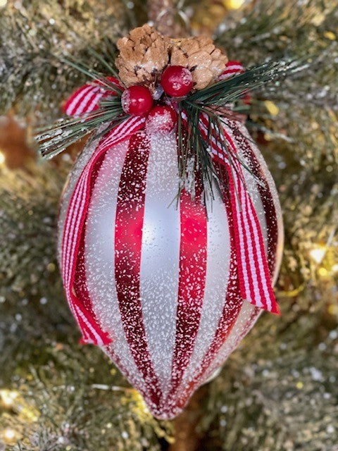 CANDY STRIPED TEARDROP WITH BOW DETAIL HANGING ORNAMENT 4120873