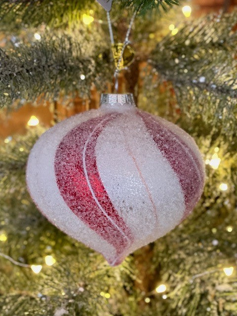 PEPPERMINT STRIPE ONION FROSTED HANGING ORNAMENT 4122826