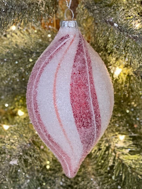 PEPPERMINT STRIPE FROSTED TEARDROP HANGING ORNAMENT 4122826