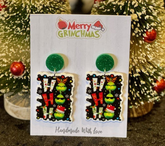 HO HO HO GRINCH FACES EARRINGS