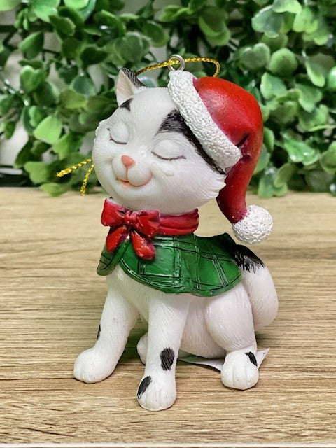 BLACK & WHITE CAT WITH RED BOW ORNAMENT XAL01