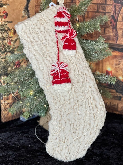 HAND KNIT IVORY WITH GOLD THREAD SCANDI STOCKING