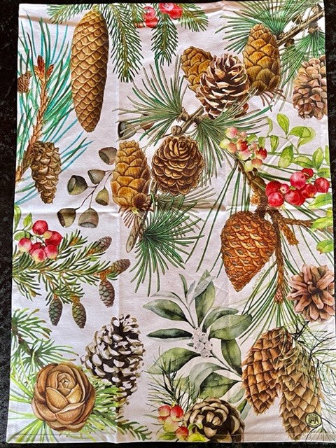 WHITE SPRUCE KITCHEN TEA TOWEL SMALL PINECONE TOW362