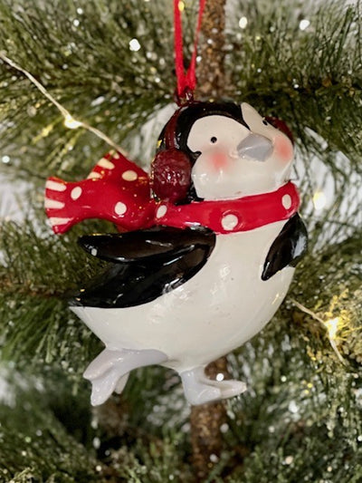 PENGUIN WITH EAR MUFFS HANGING ORNAMENT JTE136