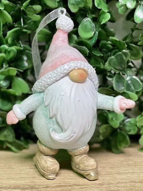 GNOME ICE SKATING IN WHITE PINK HANGING ORNAMENT XKN136