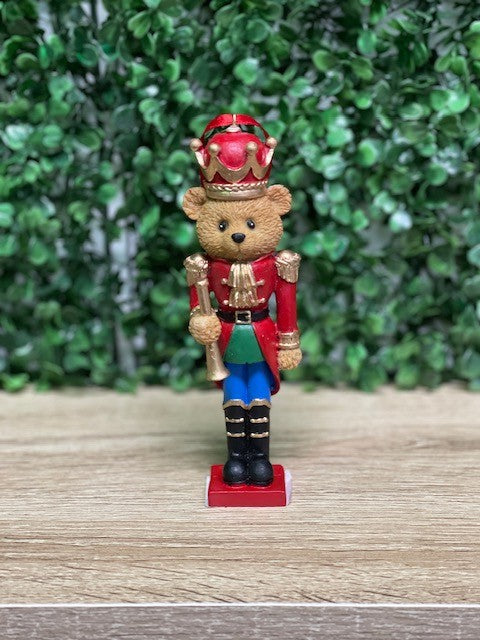 BEAR NUTCRACKER WITH RED CROWN & HORN HANGING ORNAMENT XBE323