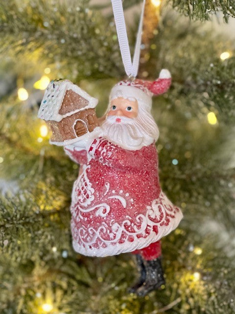 RED ICED GINGERBREAD SANTA CLAUS HANGING ORNAMENT JTE156