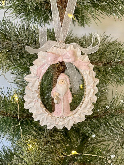 SANTA IN OVAL WREATH HANGING ORAMENT X309513