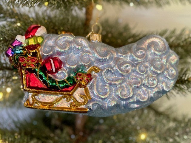 HURAS FAMILY GLASS ORNAMENTS - TRAVELLING SANTA ON CLOUD S348