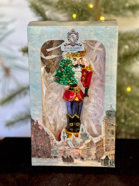 HURAS FAMILY GLASS ORNAMENTS - NUTCRACKER ON A REFLECTOR S396
