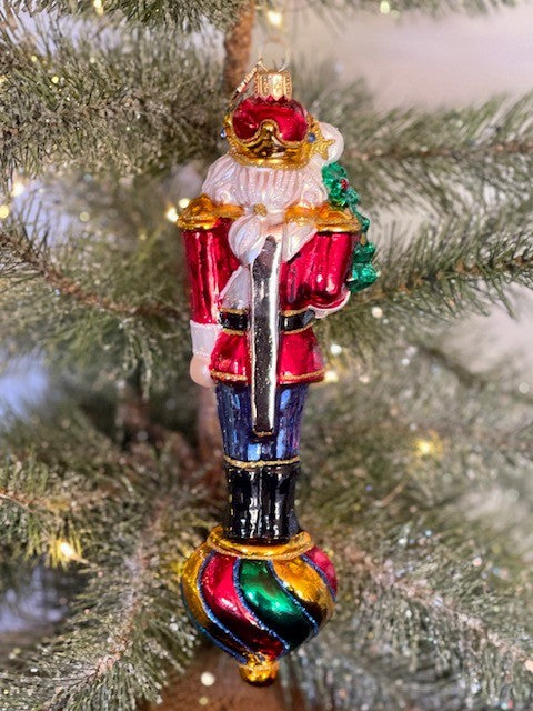 HURAS FAMILY GLASS ORNAMENTS - NUTCRACKER ON A REFLECTOR S396