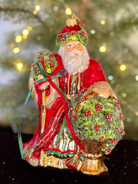 HURAS FAMILY GLASS ORNAMENTS - FLORAL SANTA S551