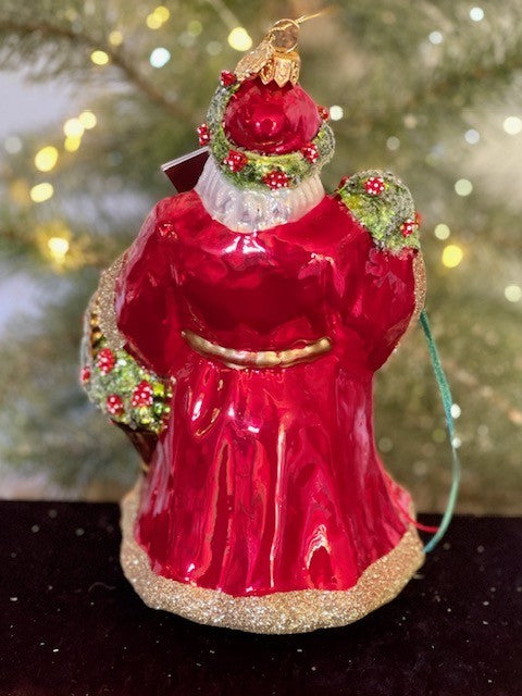 HURAS FAMILY GLASS ORNAMENTS - FLORAL SANTA S551