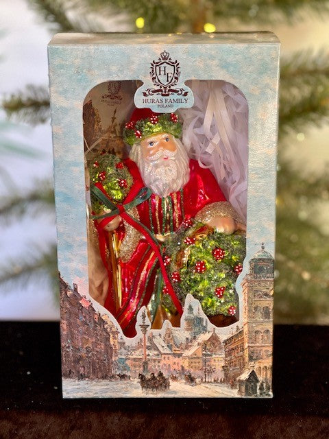 HURAS FAMILY GLASS ORNAMENTS - FLORAL SANTA S551