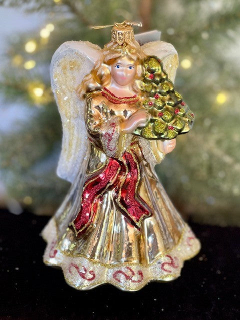 HURAS FAMILY GLASS ORNAMENTS - ANGEL WITH TREE S458