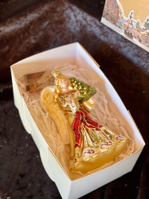 HURAS FAMILY GLASS ORNAMENTS - ANGEL WITH TREE S458