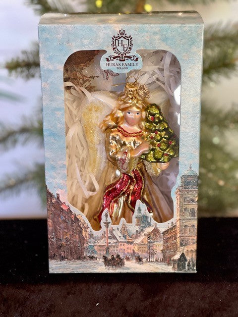 HURAS FAMILY GLASS ORNAMENTS - ANGEL WITH TREE S458