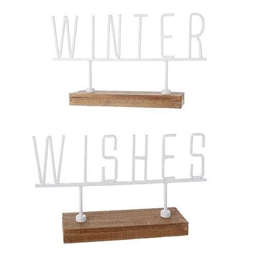 WINTER WISHES 2 PIECE WOOD & METAL SIGNS 4257292
