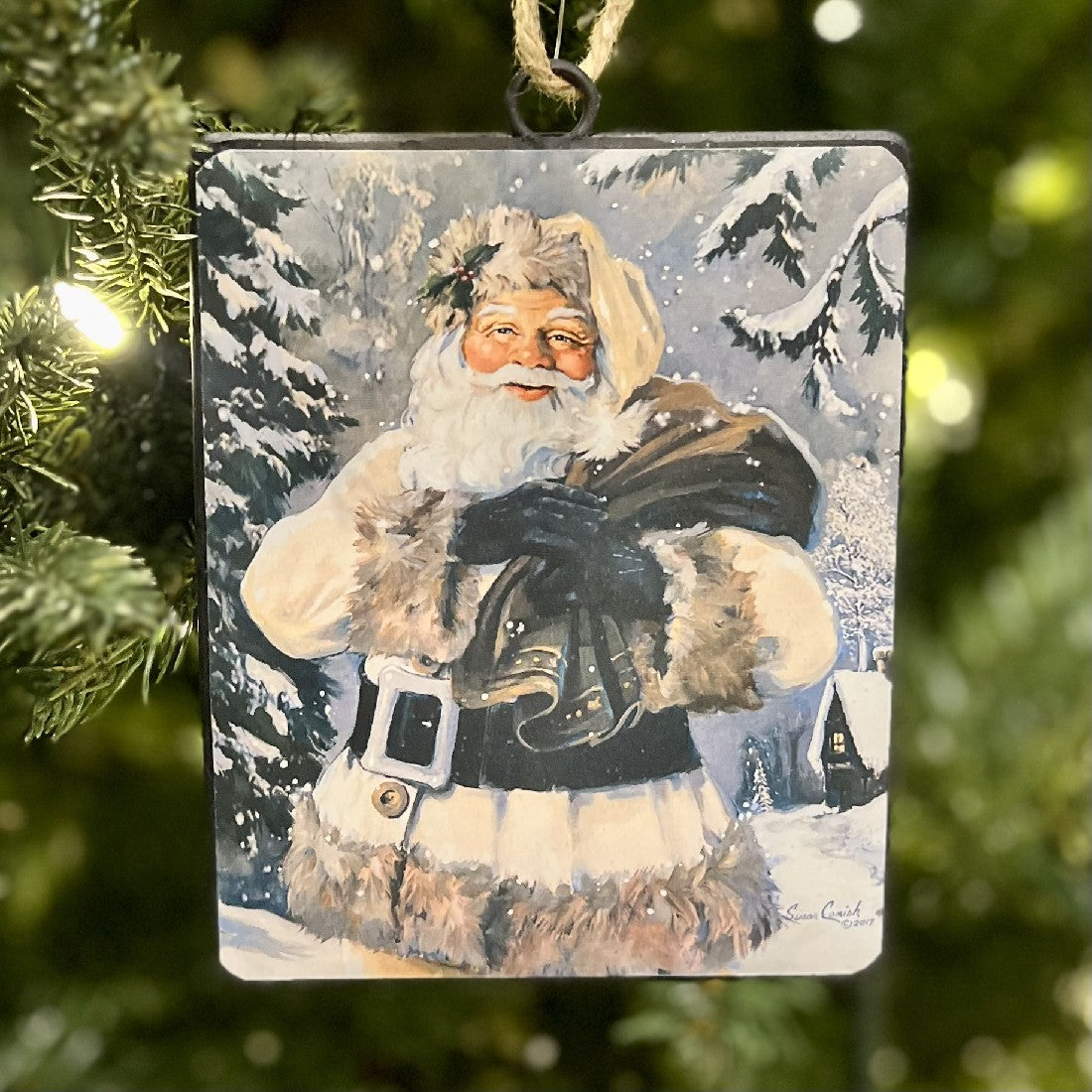 WOODLAND SANTA TIN SQUARE DISC ORNAMENT 4321342