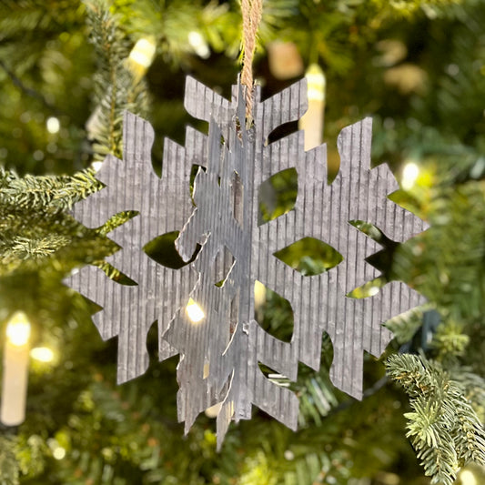 GALVANISED TIN RUSTIC SNOWFLAKE 8 INCH HANGING ORNAMENT 4355003