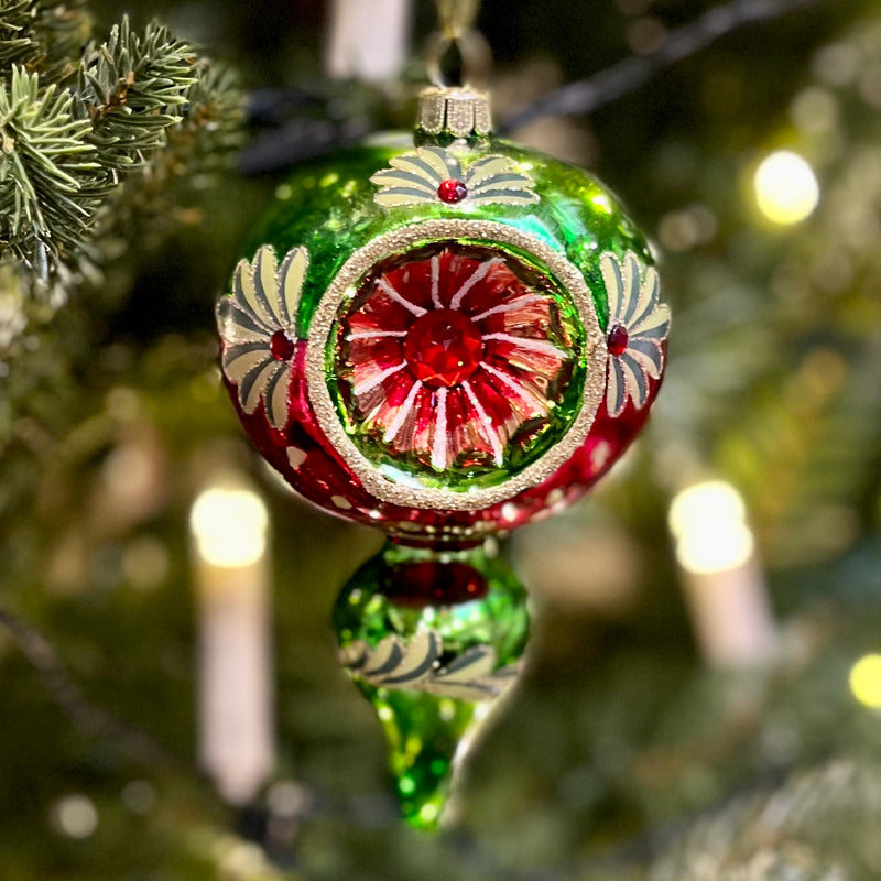 GREEN/RED FINIAL GLASS ORNAMENT A 4320017