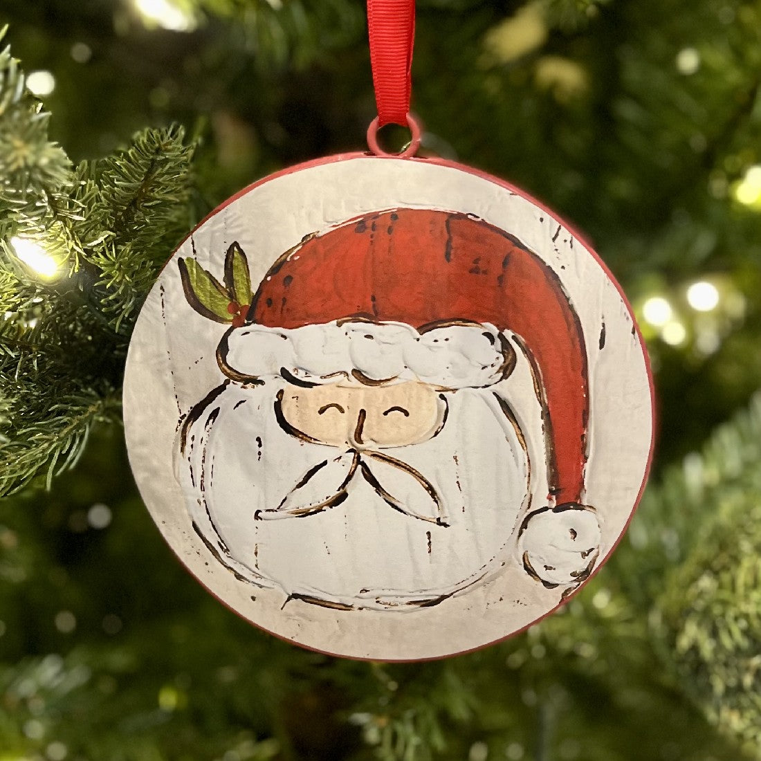SANTA FACE TIN DISC ORNAMENT 4321325