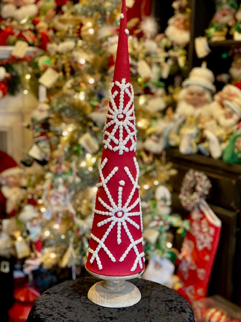 RED SNOWFLAKE TREE WITH WOOD BASE 25 INCH 4319301