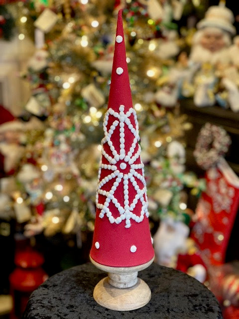 RED SNOWFLAKE TREE WITH WOOD BASE 19 INCH 4319302