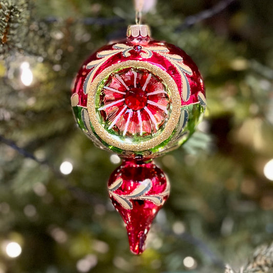 RED/GREEN FINIAL GLASS B ORNAMENT 4320017