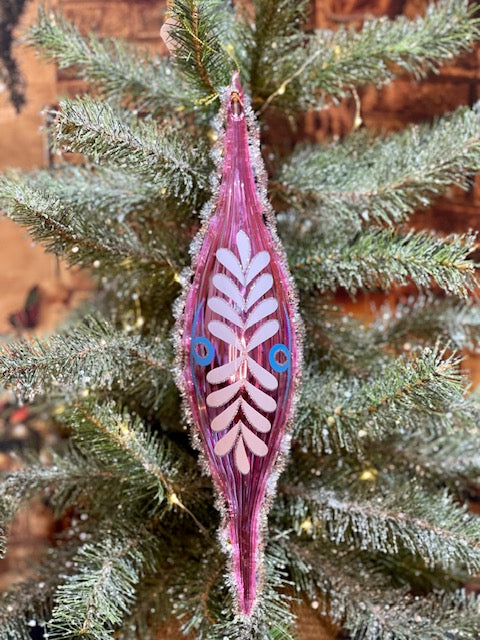 PINK RETRO LONG TEARDROP ORNAMENT 4220030