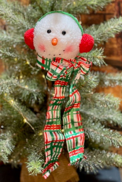 SNOWMAN HEAD WITH PLAID SCARF & EAR MUFFS HANGING ORNAMENT 4216373