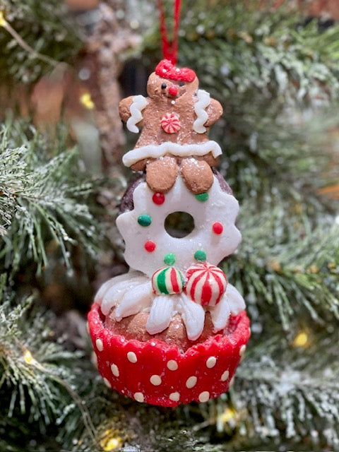 GINGERBREAD MAN ON DONUT CUPCAKE HANGING ORNAMENT 4216270