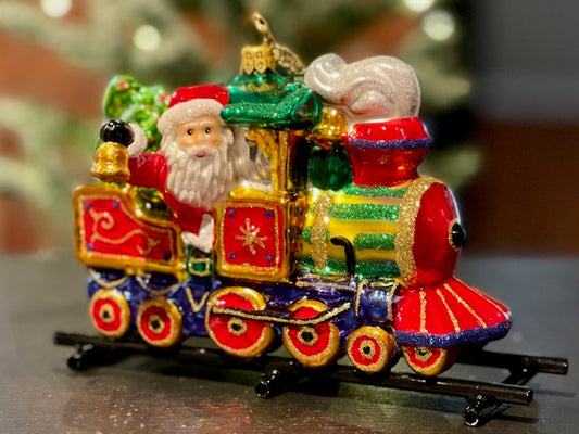 HURAS FAMILY GLASS ORNAMENTS - TRAIN WITH SANTA & SNOWMAN S283