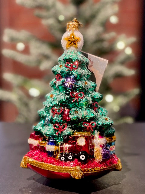 HURAS FAMILY GLASS ORNAMENTS - CHRISTMAS TREE ON PILLOW A401