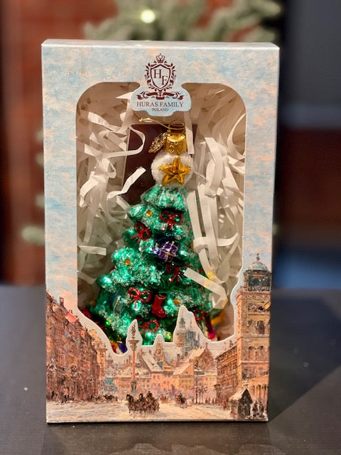 HURAS FAMILY GLASS ORNAMENTS - CHRISTMAS TREE ON PILLOW A401